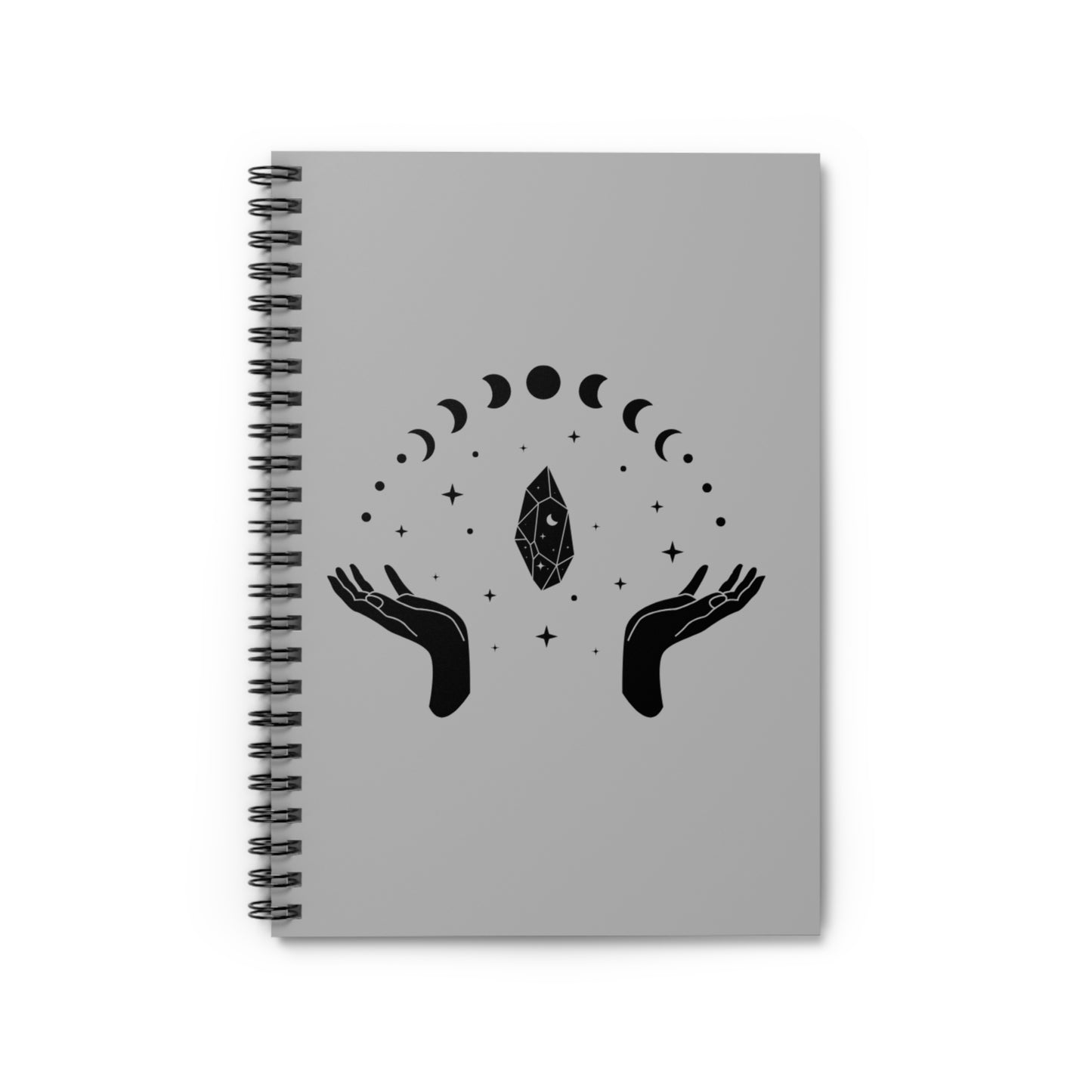 Hands W/ Moon Phases & Crystal, Spiral Notebook - Ruled Line