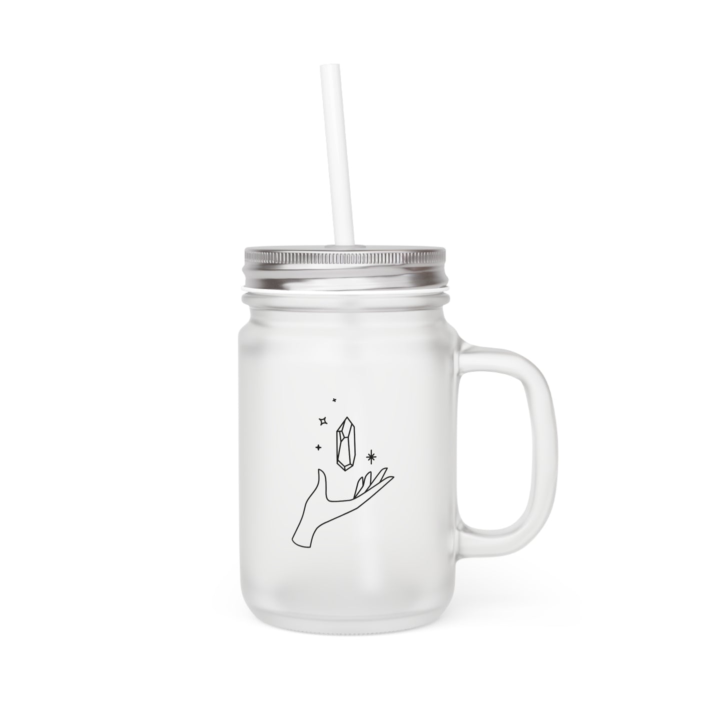 Crystal w/ Hand, Frosted Mason Jar, 12 oz