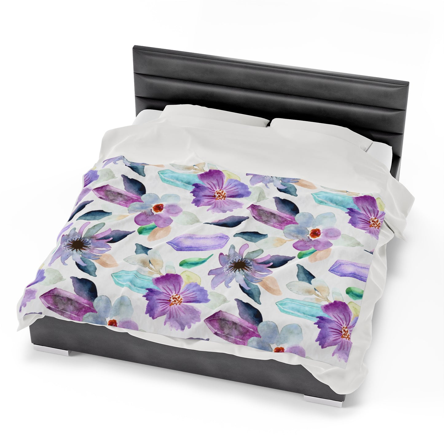 Crystals w/ Flowers, Velveteen Plush Blanket