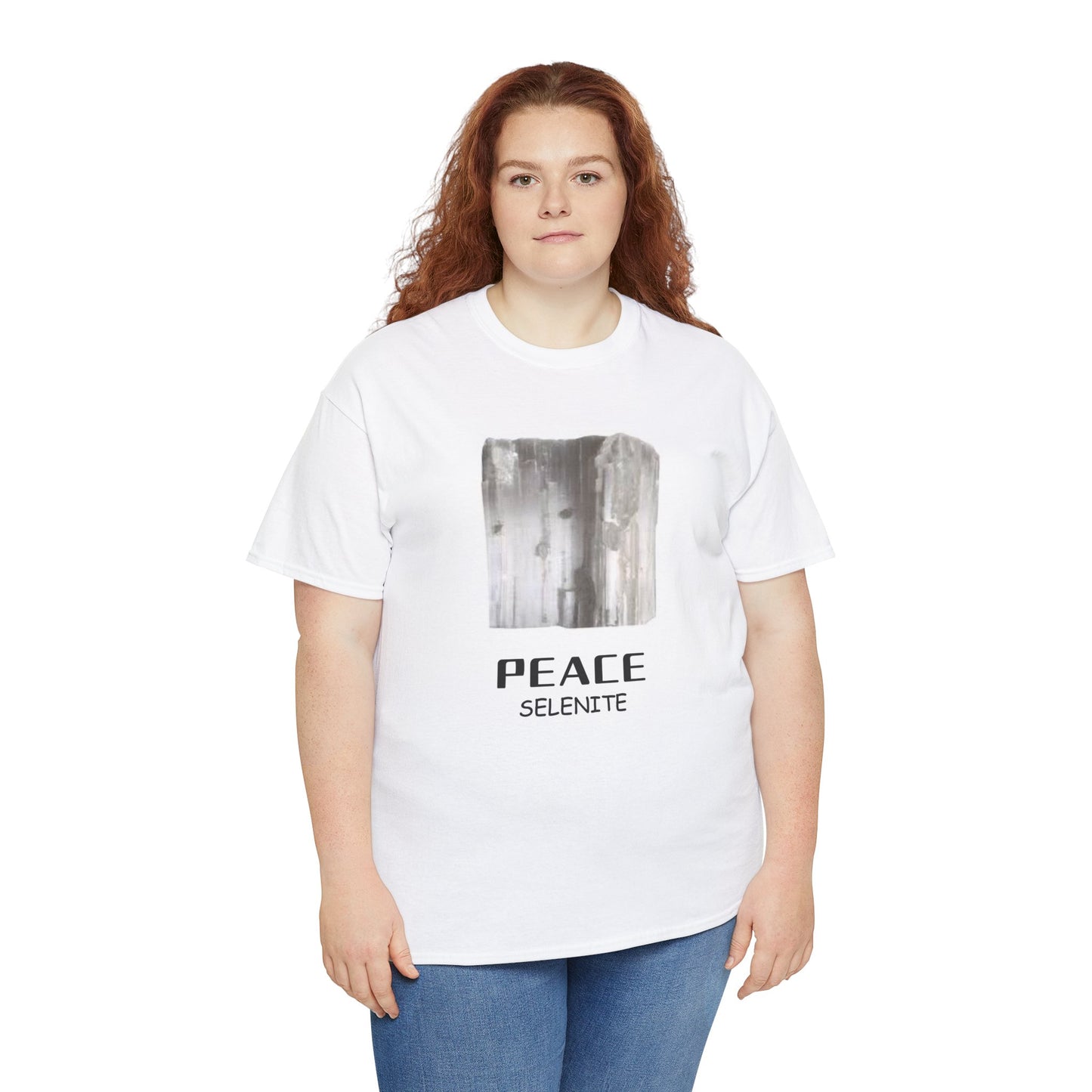 "Peace", w/ Selenite Stone Heavy Cotton Tee