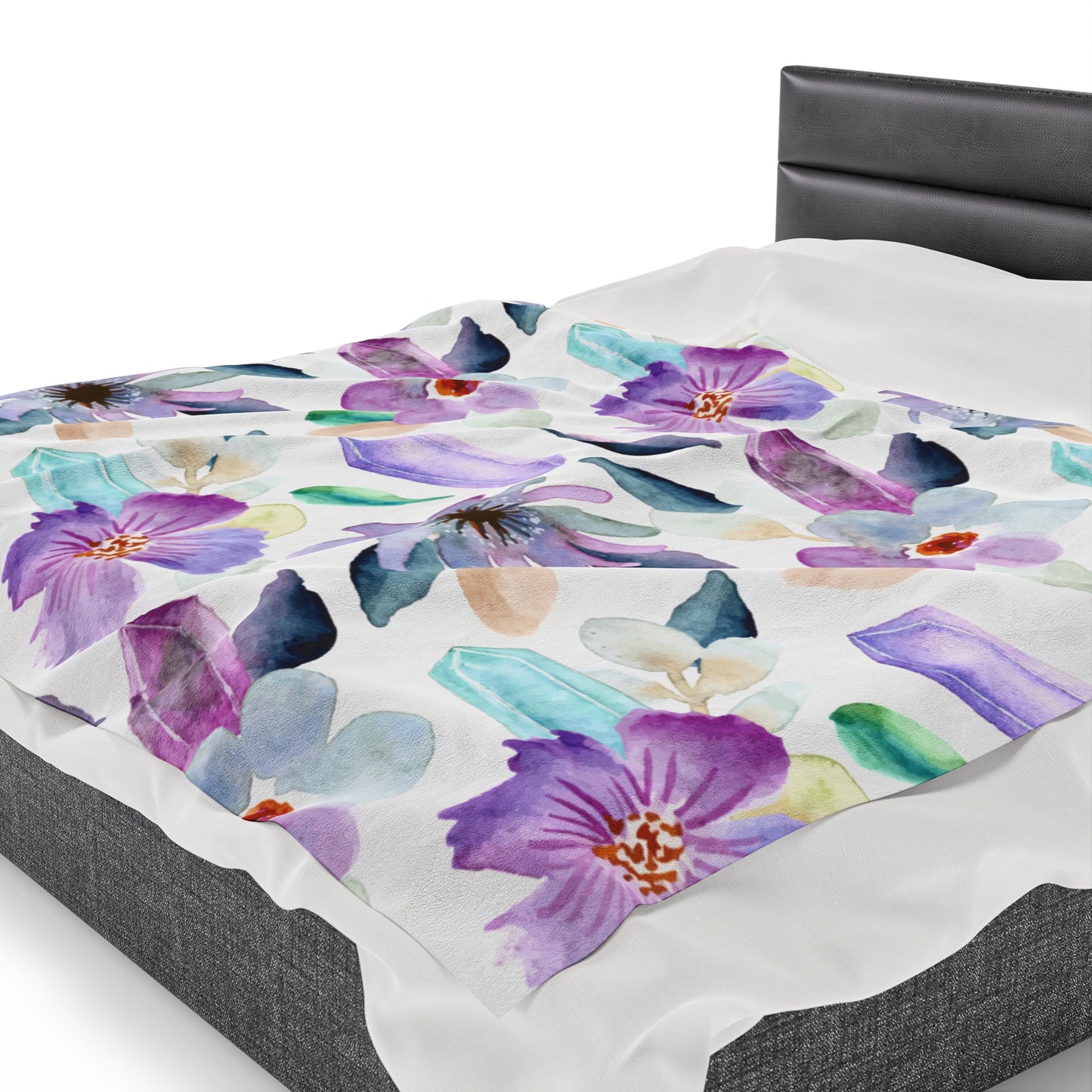 Crystals w/ Flowers, Velveteen Plush Blanket