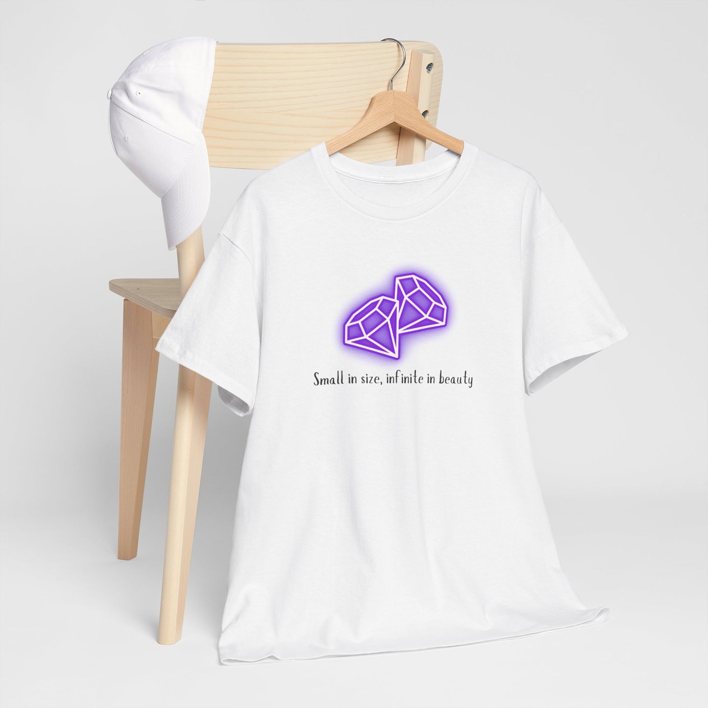 "Small in Size, Infinite in Beauty" w/ 2 Purple Diamonds, Heavy Cotton Tee