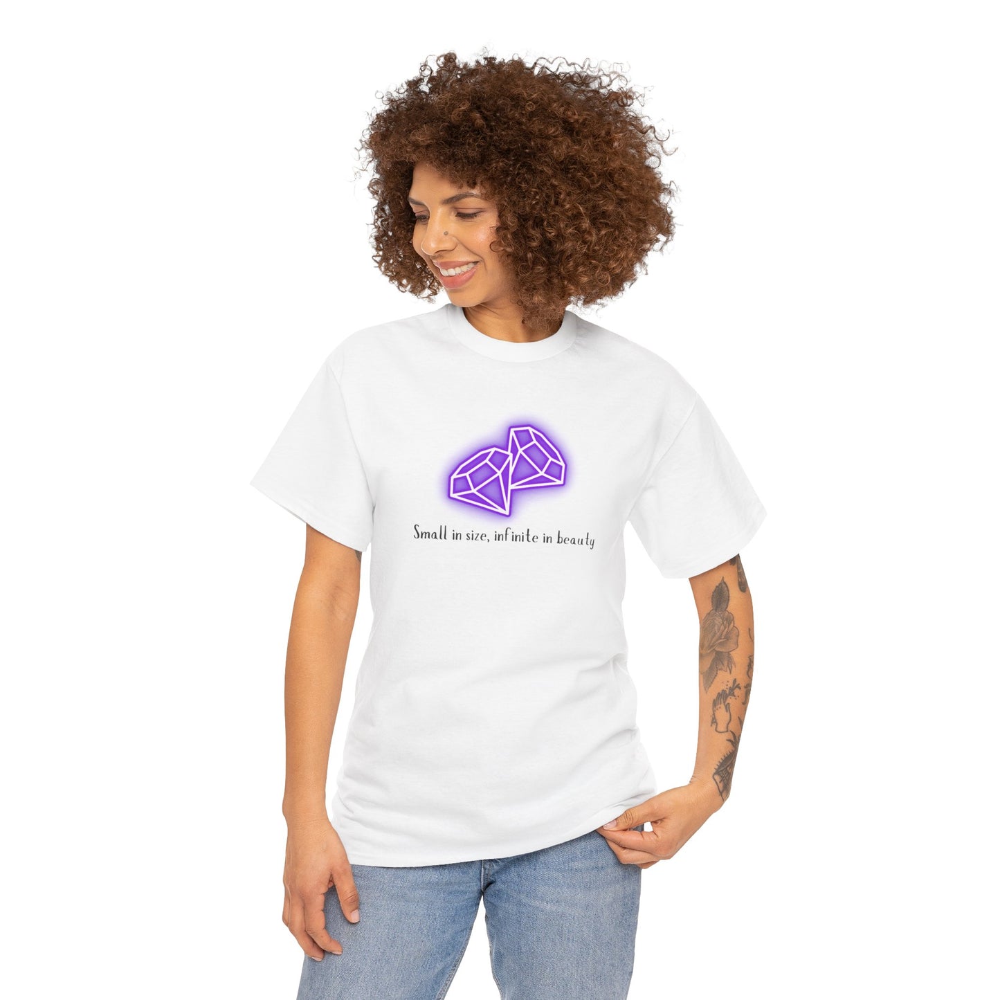 "Small in Size, Infinite in Beauty" w/ 2 Purple Diamonds, Heavy Cotton Tee