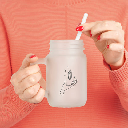 Crystal w/ Hand, Frosted Mason Jar, 12 oz