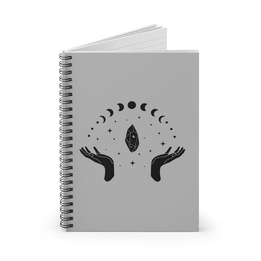 Hands W/ Moon Phases & Crystal, Spiral Notebook - Ruled Line