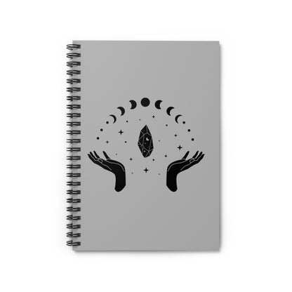 Hands W/ Moon Phases & Crystal, Spiral Notebook - Ruled Line