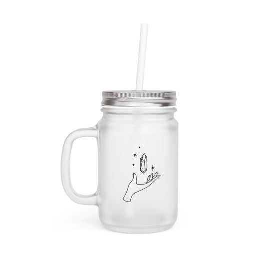 Crystal w/ Hand, Frosted Mason Jar, 12 oz