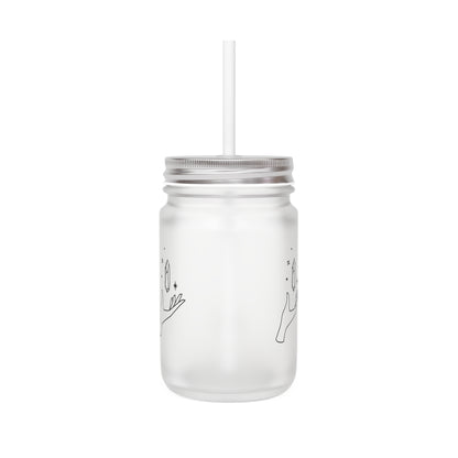 Crystal w/ Hand, Frosted Mason Jar, 12 oz