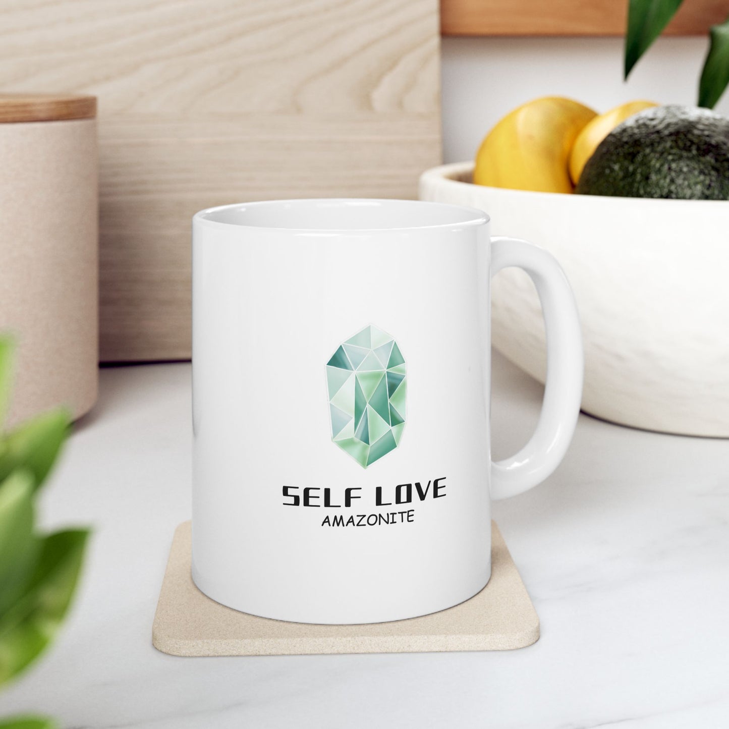 "Self Love, Amazonite" Coffee Cup, 11 oz.