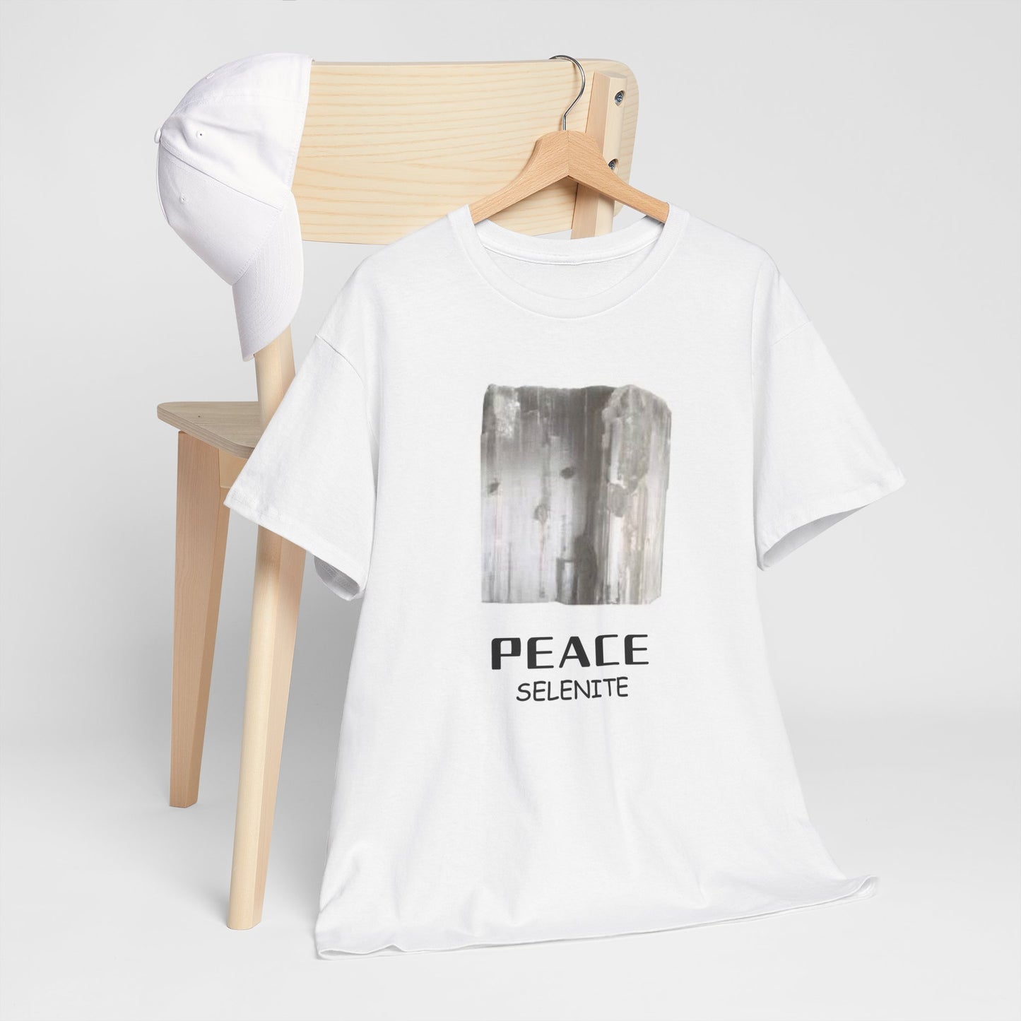 "Peace", w/ Selenite Stone Heavy Cotton Tee