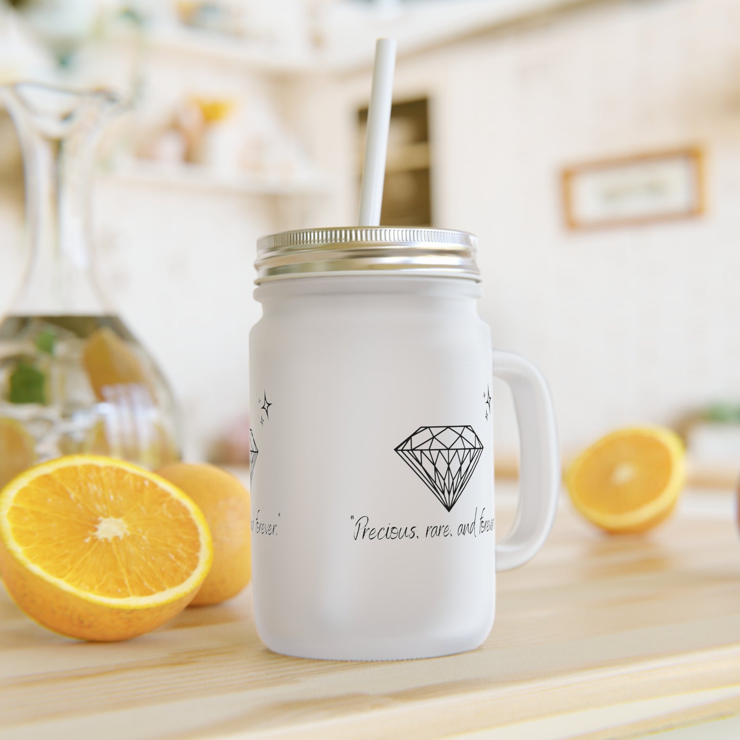 "Precious, Rare, & Forever" Frosted Mason Jar, 12 oz