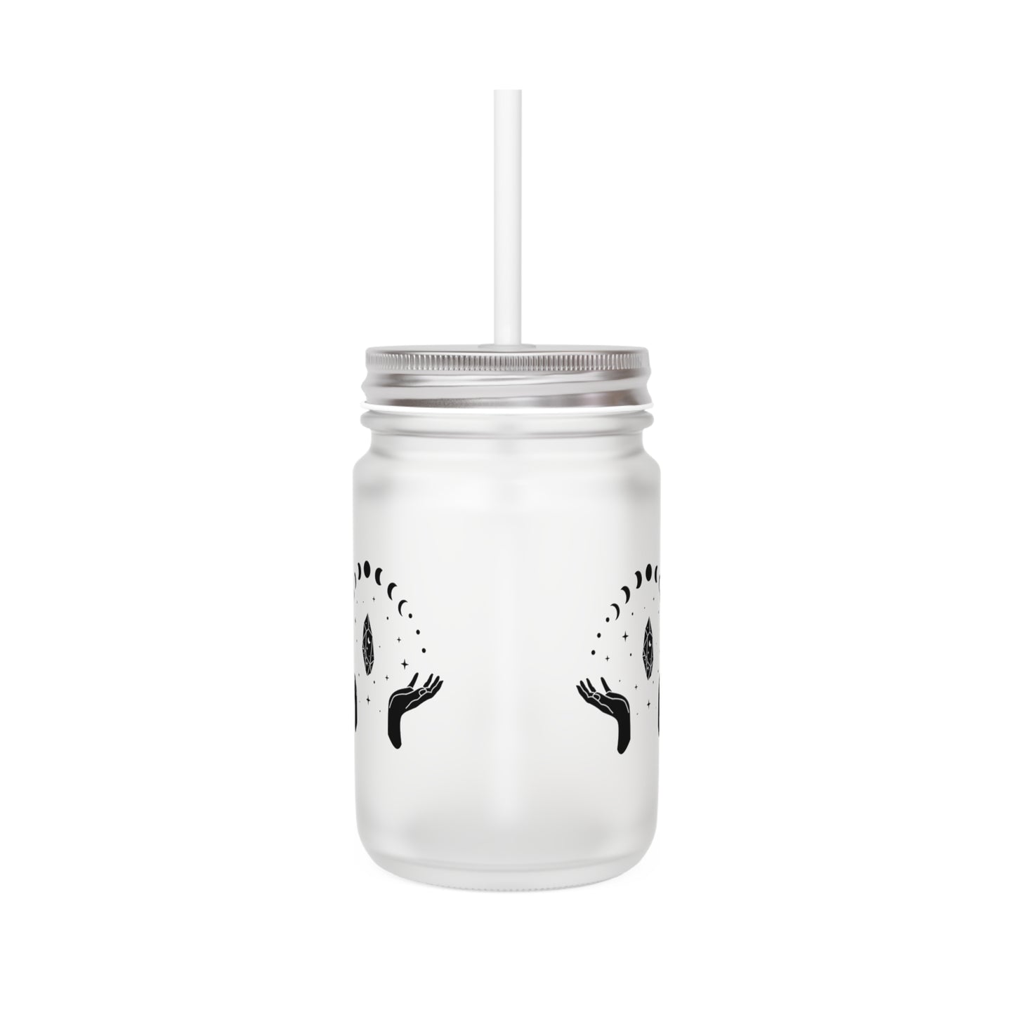 Hands w/ Crystals & Moon Phases, Frosted Mason Jar, 12 oz