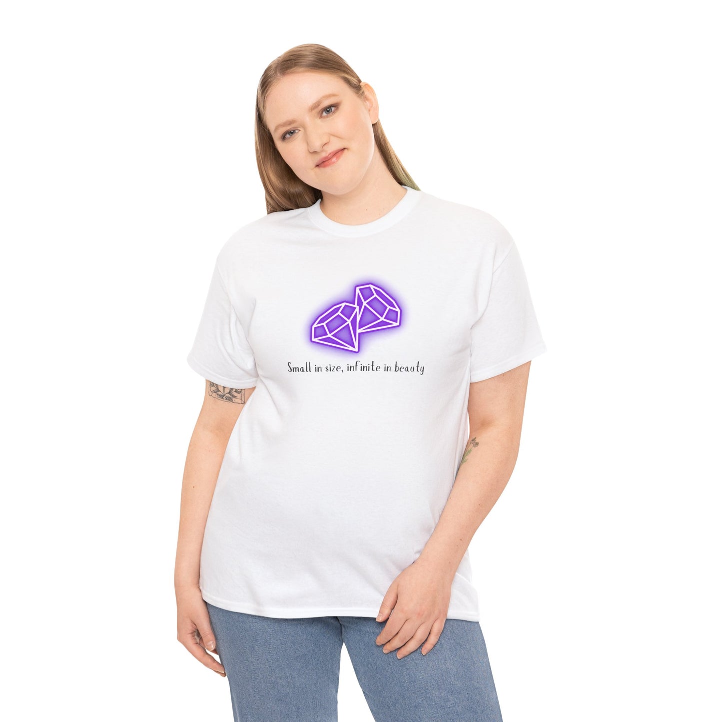 "Small in Size, Infinite in Beauty" w/ 2 Purple Diamonds, Heavy Cotton Tee